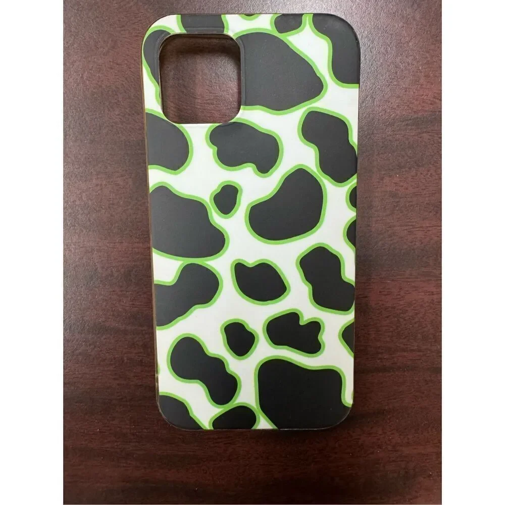 Cow Print with Green IPhone 12 Phone Case